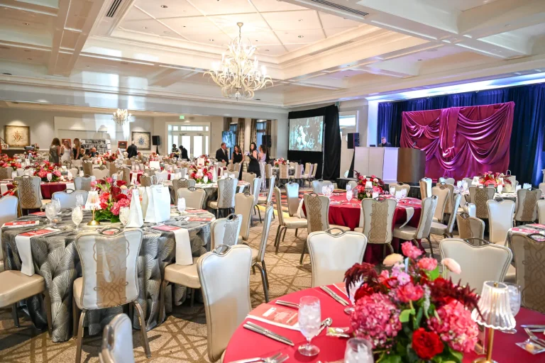 The ballroom set for dinner before guests arrive