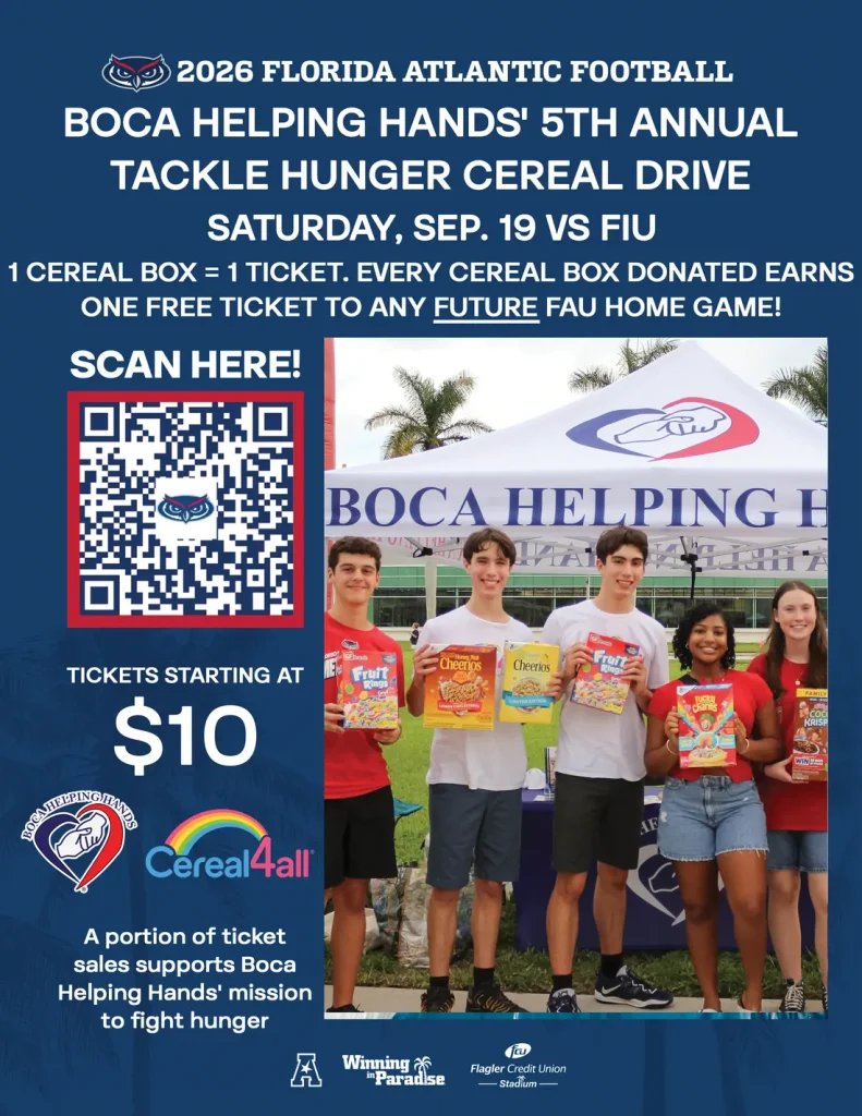 Tackle Hunger cereal drive flyer: Saturday, Sep. 19, FAU vs FIU, tickets starting at $10